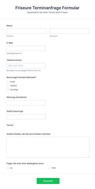 Friseure Terminanfrage Formular