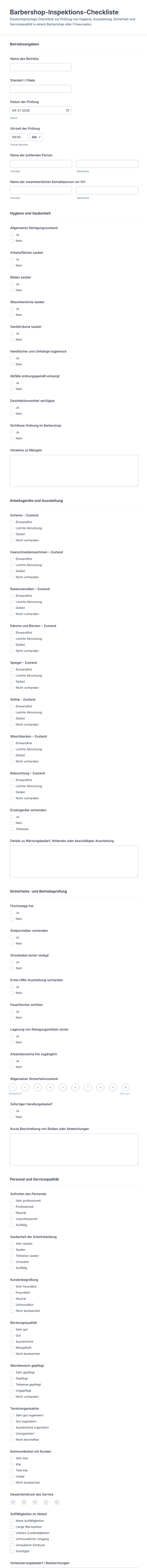 Friseursalon Inspektionscheckliste Fragebogen ✂️