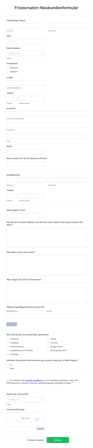 Friseursalon Neukundenformular Form Template