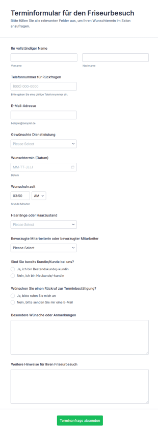 Friseurterminvereinbarung Formular ✂️💇‍♀️