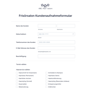 Frisörsalon Kundenaufnahmeformular
