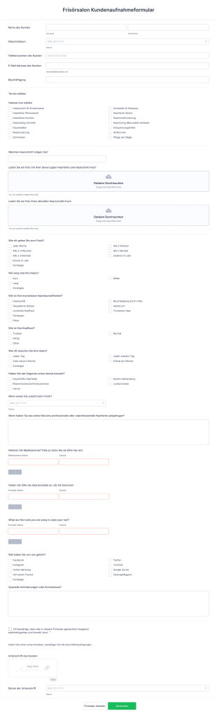 Frisörsalon Kundenaufnahmeformular Form Template