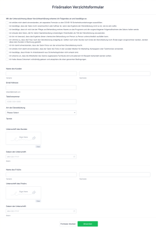 Frisörsalon Verzichtsformular Form Template