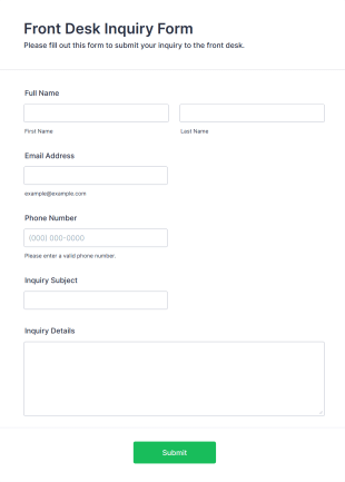 Front Desk Inquiry Form Template