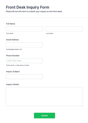 Front Desk Inquiry Form Template