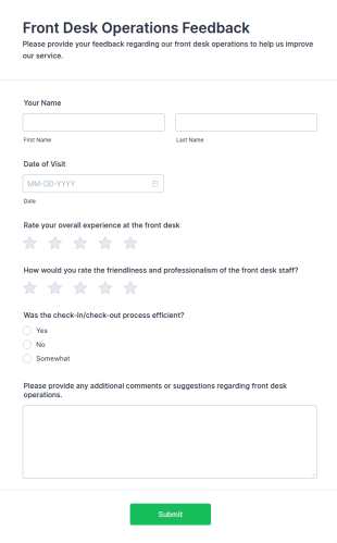 Front Desk Operations Feedback Form Template
