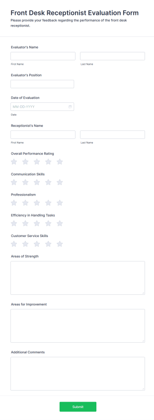 Front Desk Receptionist Evaluation Form Template