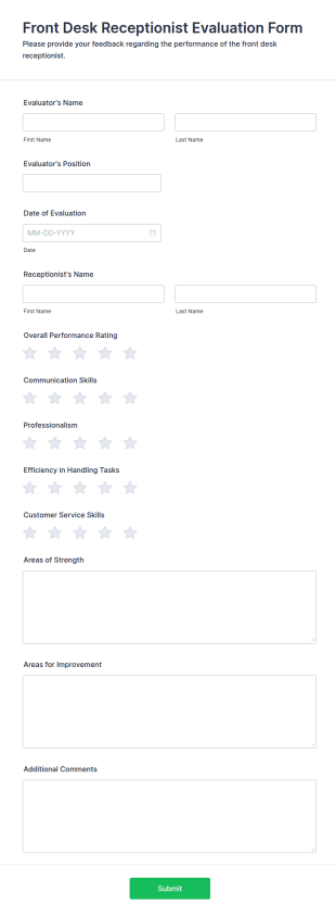 Front Desk Receptionist Evaluation Form Template