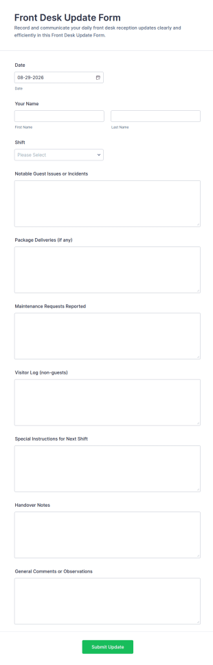 Front Desk Update Form Template