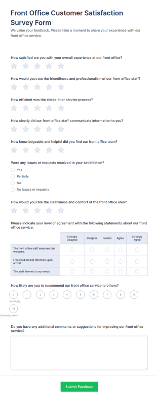 Front Office Customer Satisfaction Survey Form Template