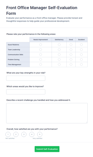 Front Office Manager Self Evaluation Form Template