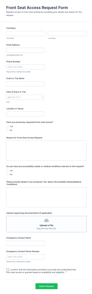 Front Seat Access Request Form Template