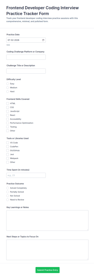 Frontend Developer Coding Interview Practice Tracker Form Template