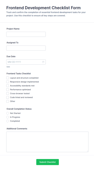 Frontend Development Checklist Form Template