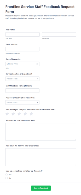 Frontline Service Staff Feedback Request Form Template