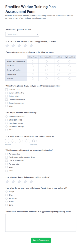 Frontline Worker Training Plan Assessment Form Template