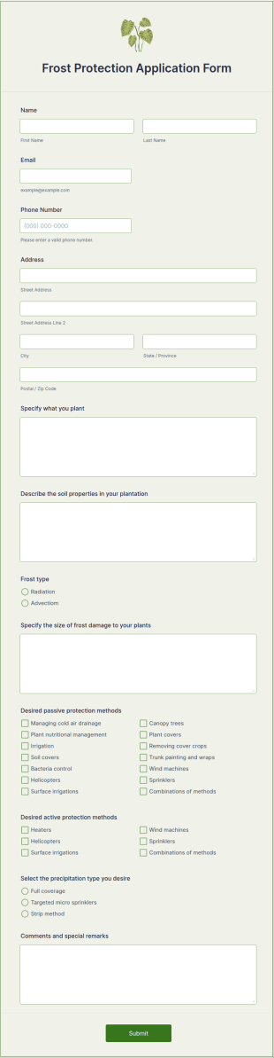 Frost Protection Application Form Template