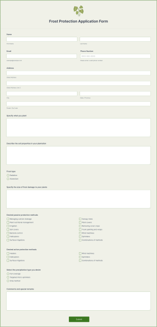 Frost Protection Application Form Template