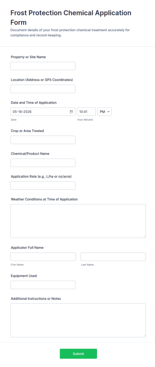 Frost Protection Chemical Application Form Template