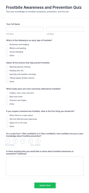 Frostbite Awareness And Prevention Quiz Form Template