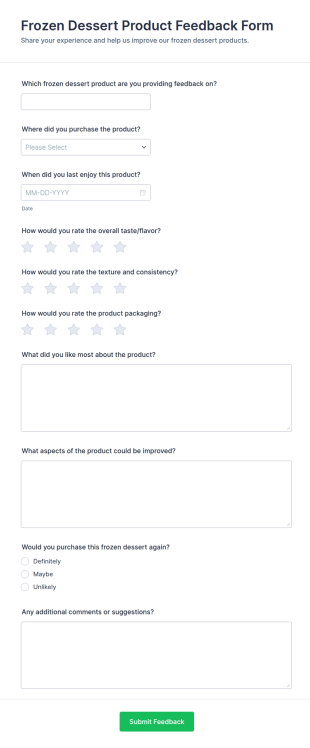 Frozen Dessert Product Feedback Form Template