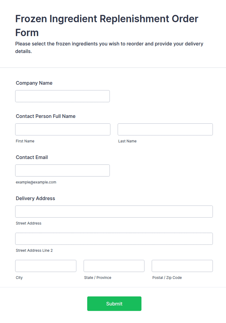 Replenish Form Frozen Ingredient Replenishment Order Form Template | Jotform