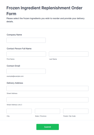 Frozen Ingredient Replenishment Order Form Template
