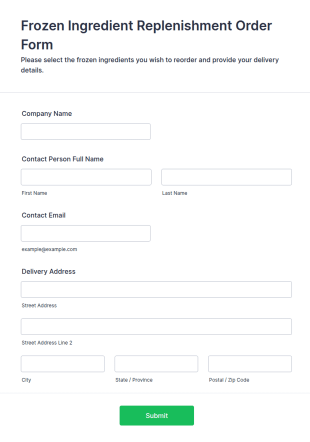 Frozen Ingredient Replenishment Order Form Template