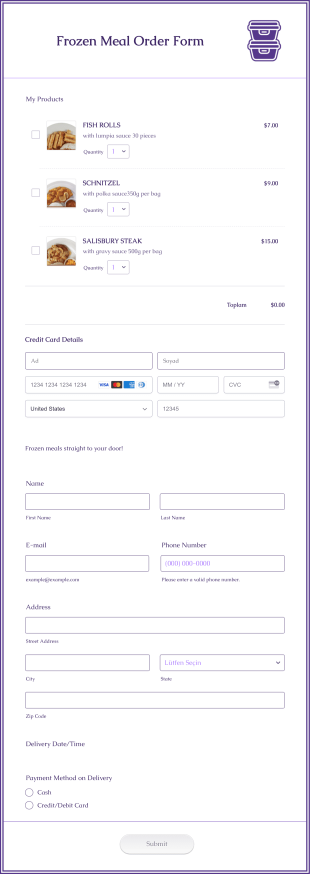 Frozen Meal Order Form Template