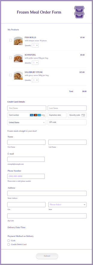 Frozen Meal Order Form Template