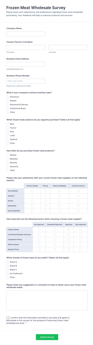 Frozen Meat Wholesale Survey Form Template