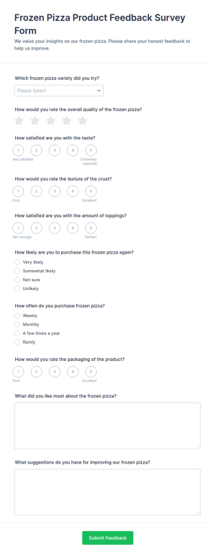 Frozen Pizza Product Feedback Survey Form Template