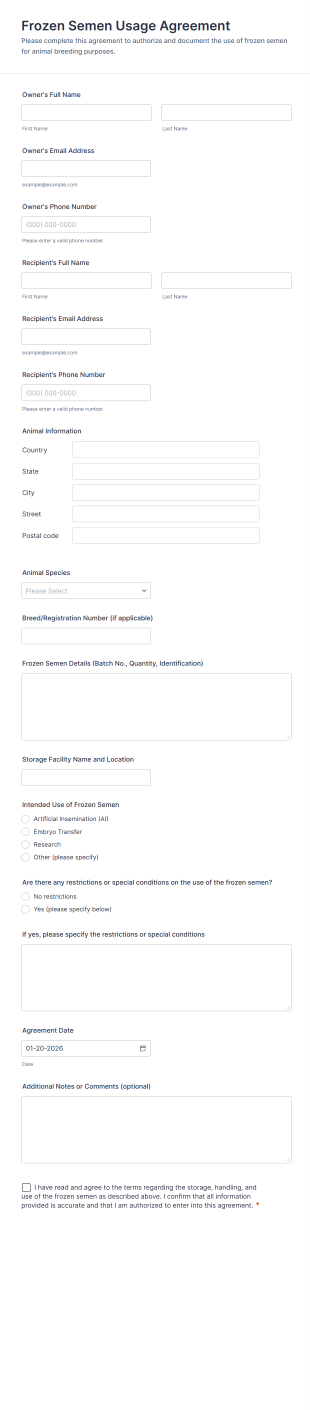 Frozen Semen Usage Agreement Form Template