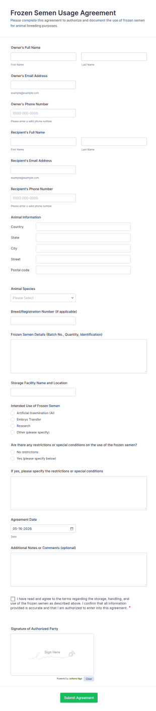 Frozen Semen Usage Agreement Form Template