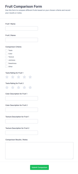 Fruit Comparison Form Template
