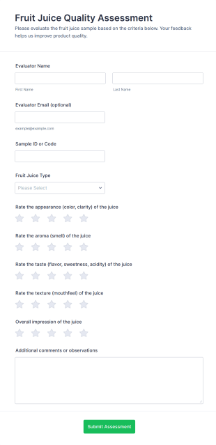 Fruit Juice Quality Assessment Form Template