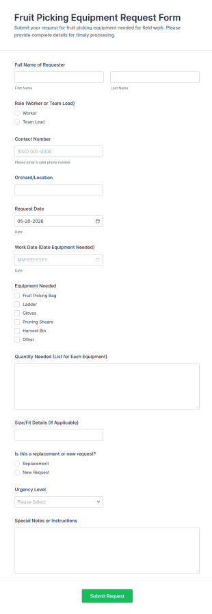 Fruit Picking Equipment Request Form Template