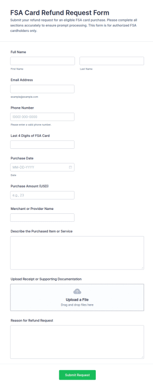 FSA Card Refund Request Form Template