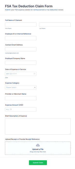 FSA Tax Deduction Claim Form Template