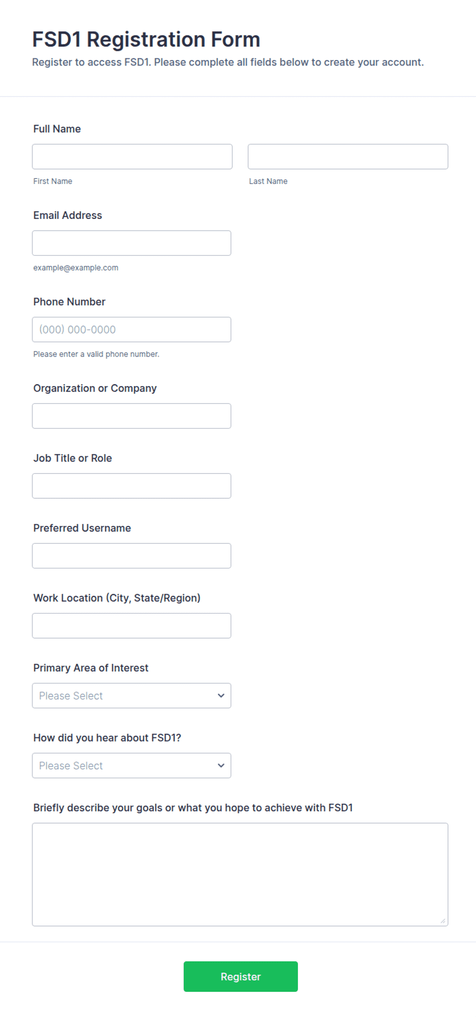 FSD1 Registration Form Template | Jotform