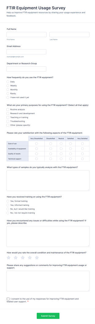FTIR Equipment Usage Survey Form Template