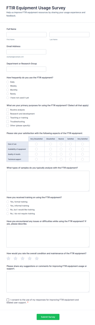 FTIR Equipment Usage Survey Form Template