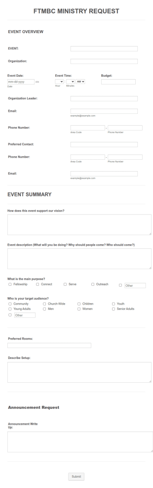 Ftmbc Ministry Request Form Template