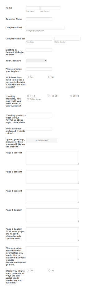 Your Website Questionnaire Form Template