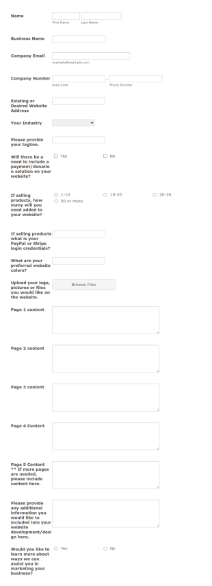 Your Website Questionnaire Form Template