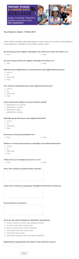 Fuar Katilimci Anketi Tscea 2013 Form Şablonu
