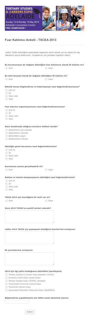 Fuar Katilimci Anketi Tscea 2013 Form Şablonu