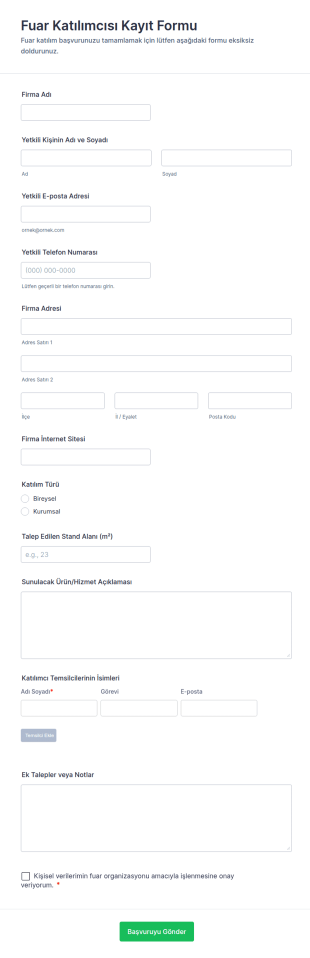 Fuar Katılımcısı Kayıt Form Şablonu