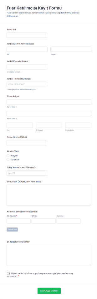 Fuar Katılımcısı Kayıt Form Şablonu