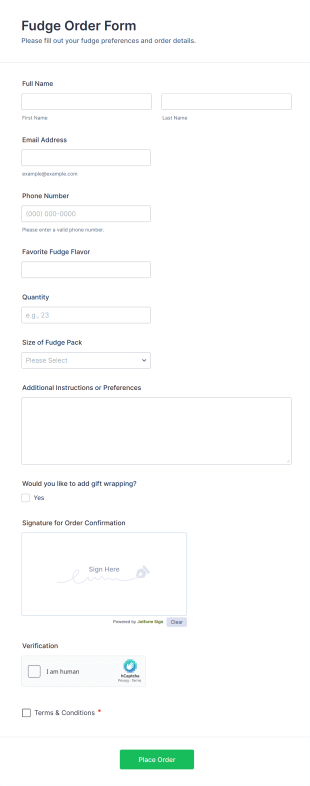 Fudge Order Form Template